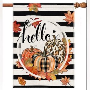 Fall Flags 28x40 Double Sided,Autumn Buffalo Plaid Pumpkin Large Burlap Flag
